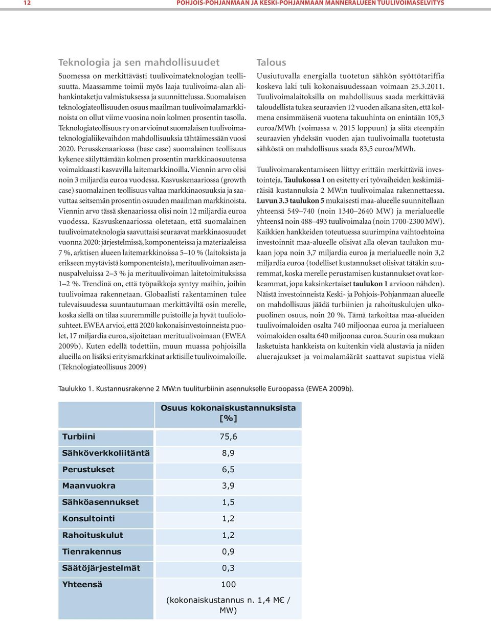 Suomalaisen teknologiateollisuuden osuus maailman tuulivoimalamarkkinoista on ollut viime vuosina noin kolmen prosentin tasolla.