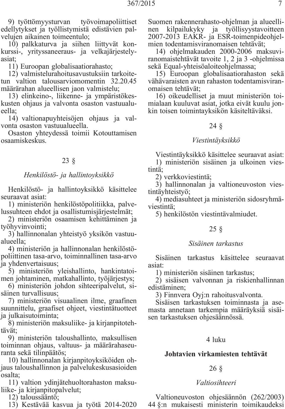 45 määrärahan alueellisen jaon valmistelu; 13) elinkeino-, liikenne- ja ympäristökeskusten ohjaus ja valvonta osaston vastuualueella; 14) valtionapuyhteisöjen ohjaus ja valvonta osaston