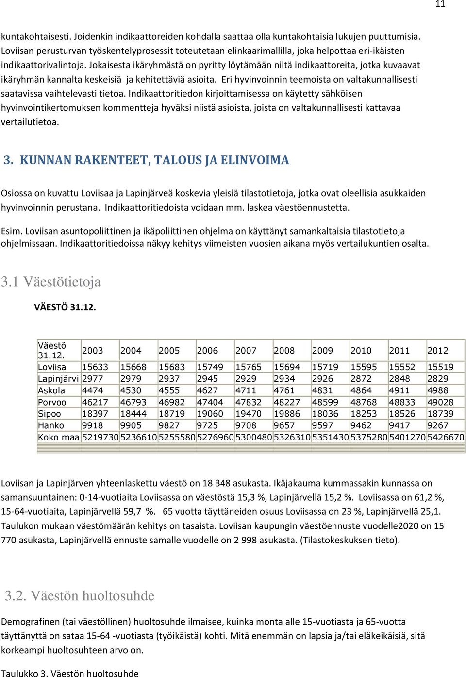 Jokaisesta ikäryhmästä on pyritty löytämään niitä indikaattoreita, jotka kuvaavat ikäryhmän kannalta keskeisiä ja kehitettäviä asioita.