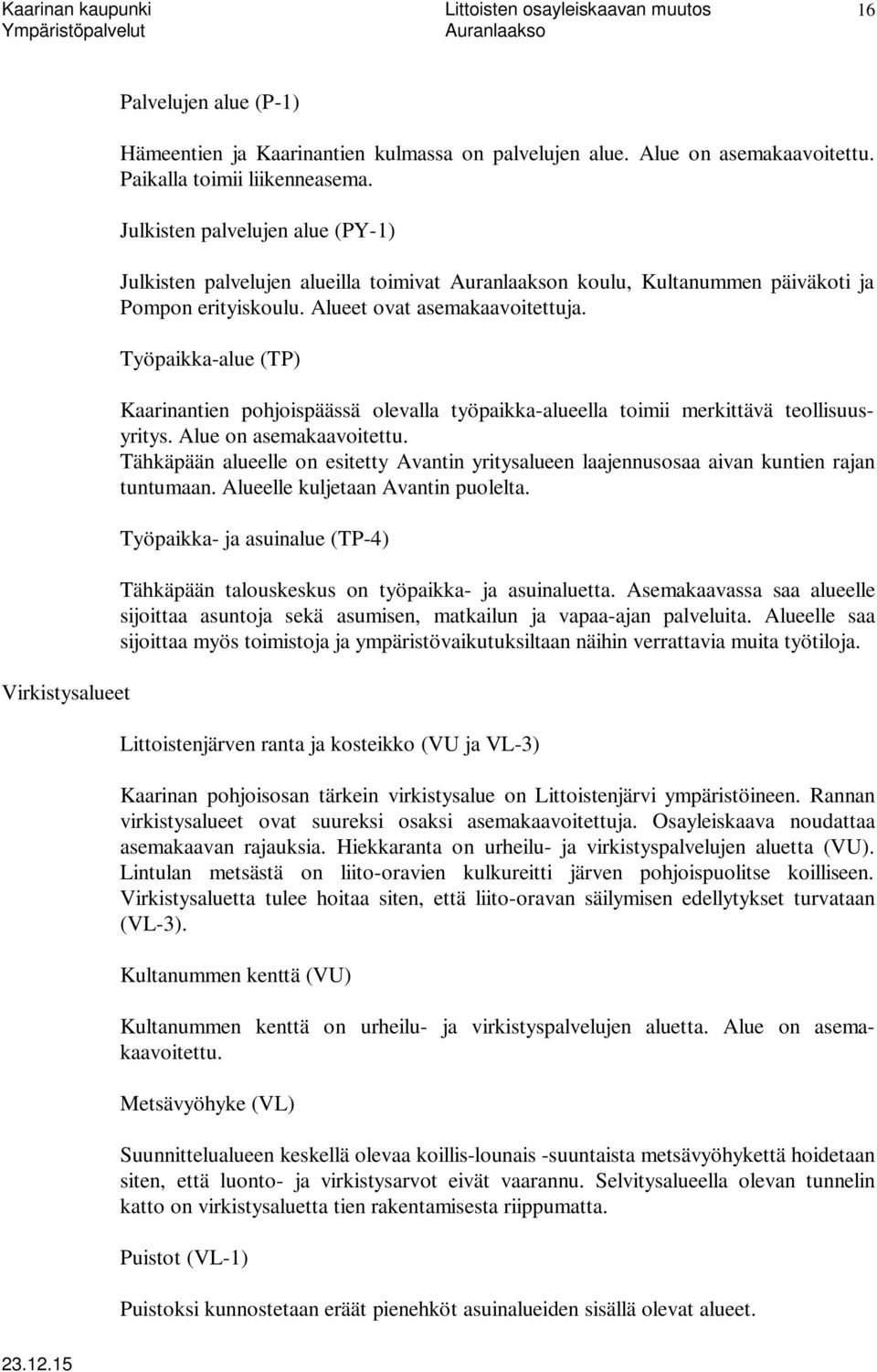 Työpaikka-alue (TP) Kaarinantien pohjoispäässä olevalla työpaikka-alueella toimii merkittävä teollisuusyritys. Alue on asemakaavoitettu.