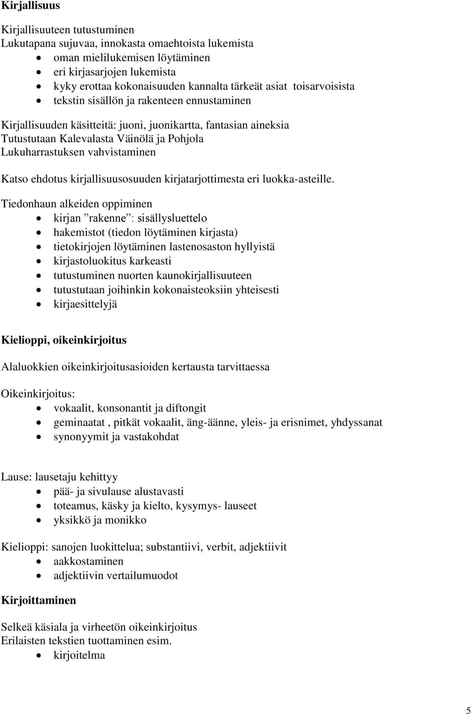 vahvistaminen Katso ehdotus kirjallisuusosuuden kirjatarjottimesta eri luokka-asteille.