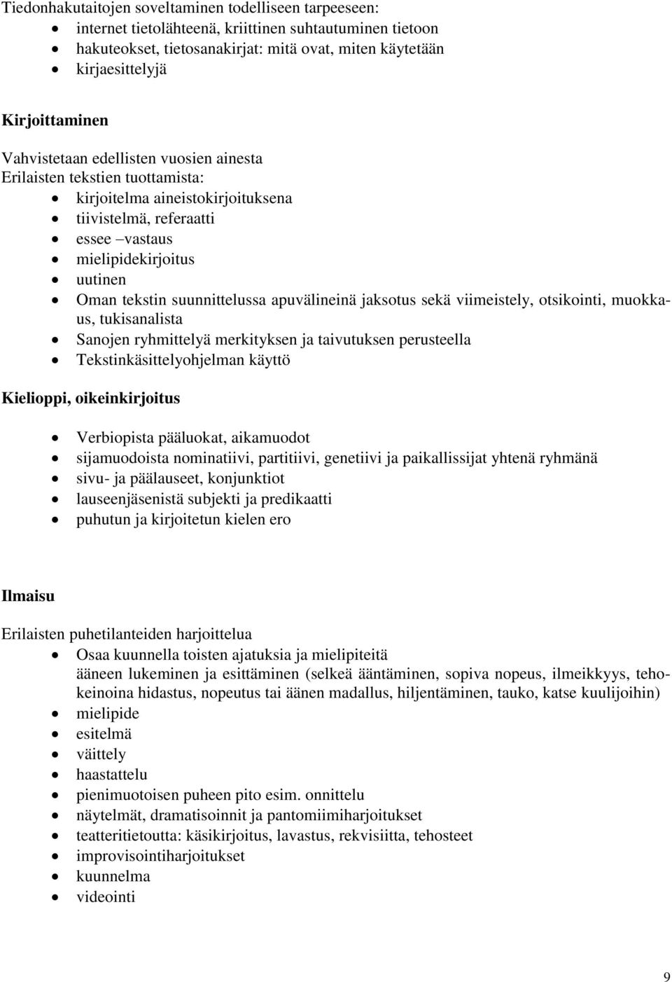 suunnittelussa apuvälineinä jaksotus sekä viimeistely, otsikointi, muokkaus, tukisanalista Sanojen ryhmittelyä merkityksen ja taivutuksen perusteella Tekstinkäsittelyohjelman käyttö Kielioppi,