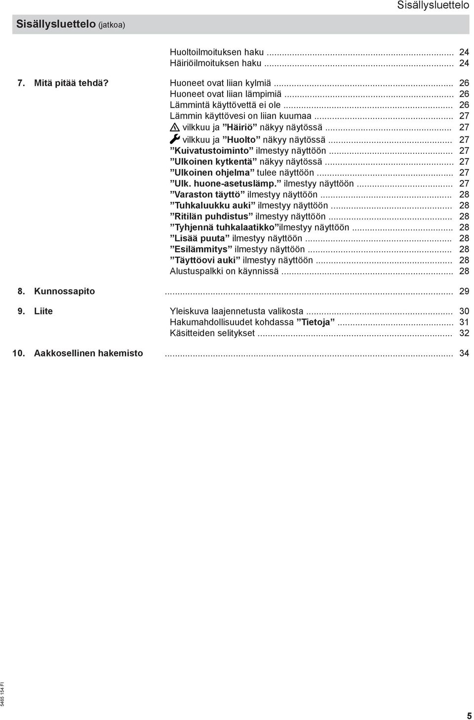 .. 27 Ulkoinen kytkentä näkyy näytössä... 27 Ulkoinen ohjelma tulee näyttöön... 27 Ulk. huone-asetuslämp. ilmestyy näyttöön... 27 Varaston täyttö ilmestyy näyttöön.