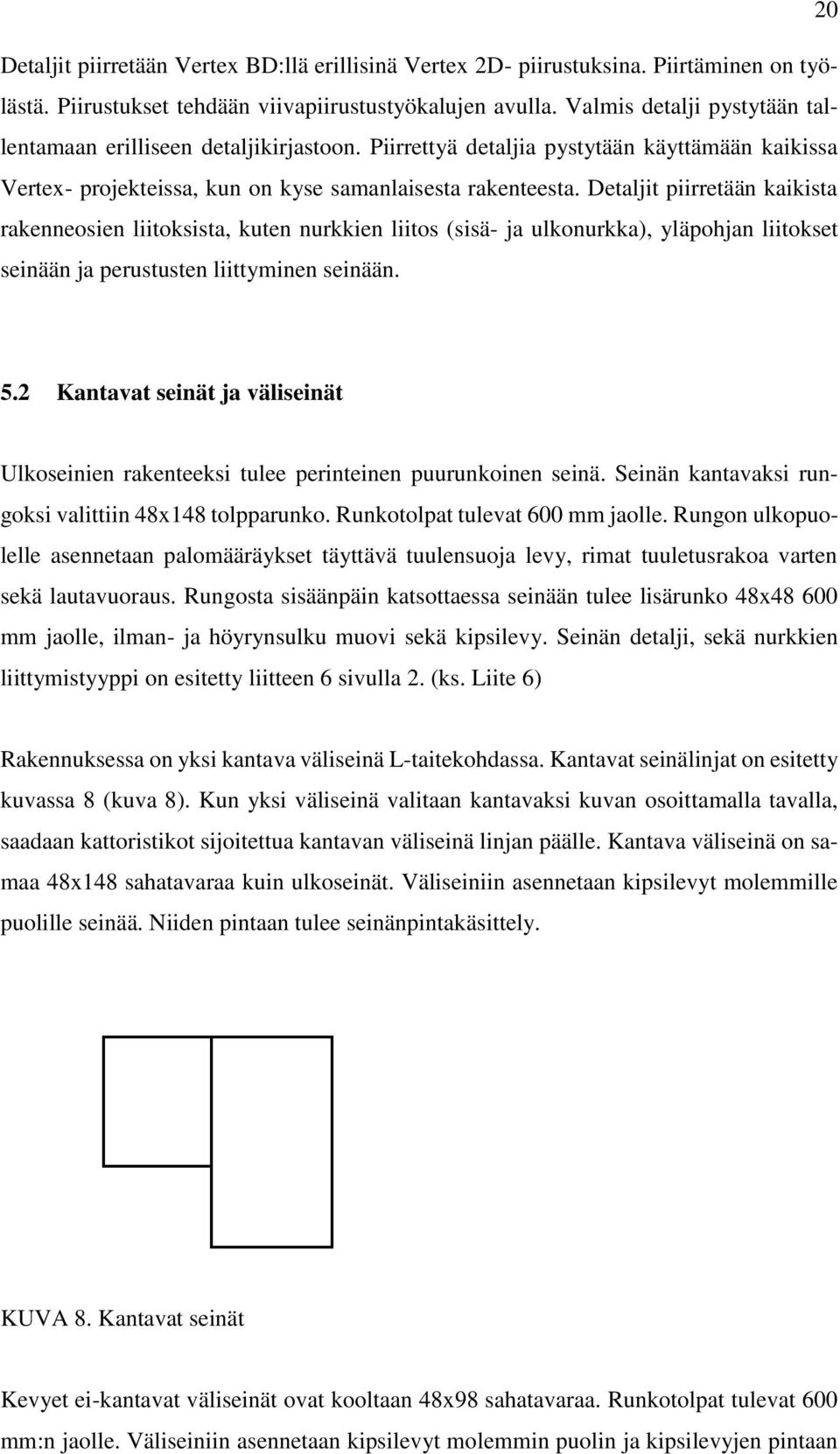 Detaljit piirretään kaikista rakenneosien liitoksista, kuten nurkkien liitos (sisä- ja ulkonurkka), yläpohjan liitokset seinään ja perustusten liittyminen seinään. 5.