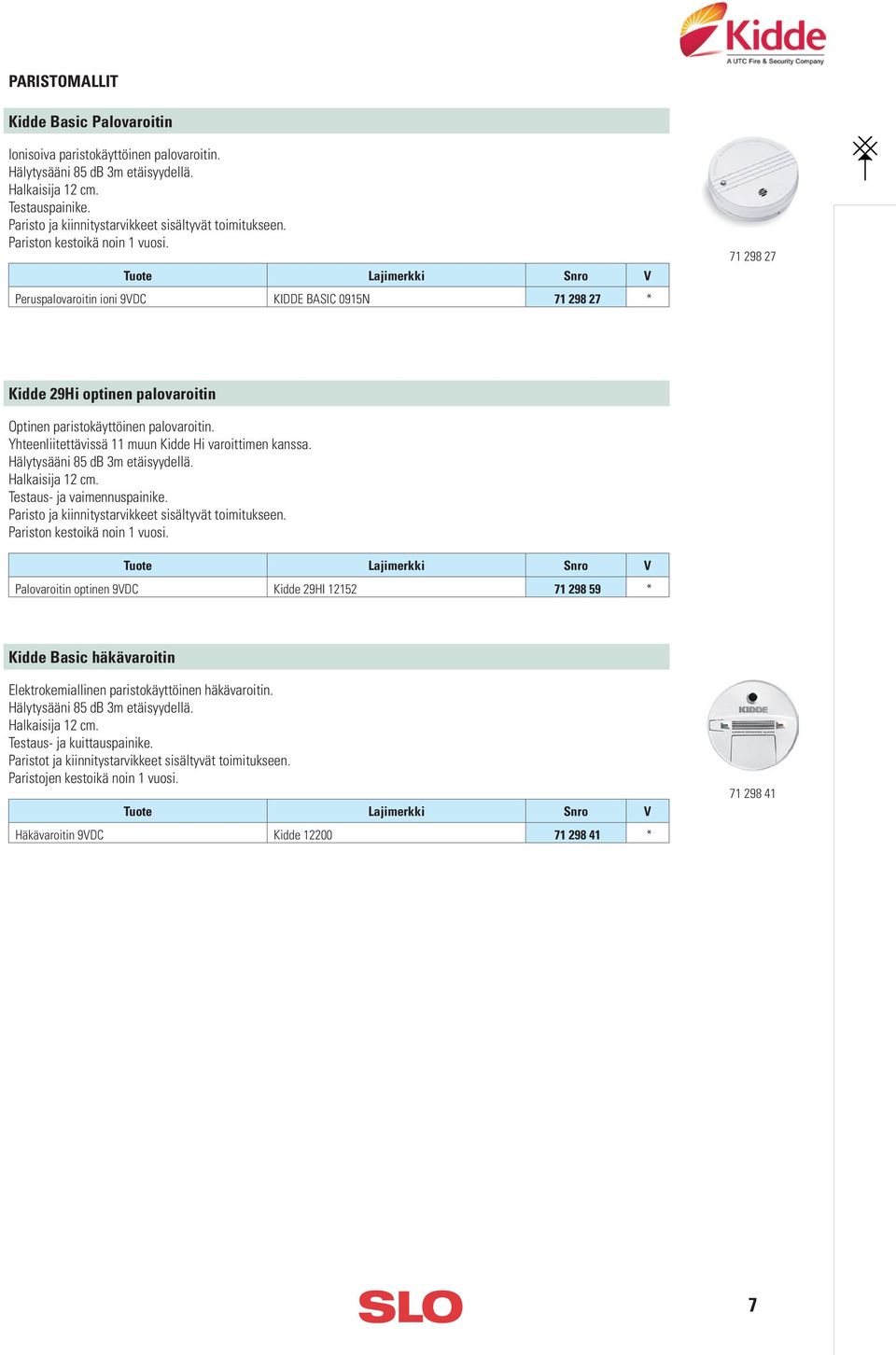 Peruspalovaroitin ioni 9VDC KIDDE BASIC 0915N 71 298 27 * 71 298 27 Kidde 29Hi optinen palovaroitin Optinen paristokäyttöinen palovaroitin. Yhteenliitettävissä 11 muun Kidde Hi varoittimen kanssa.