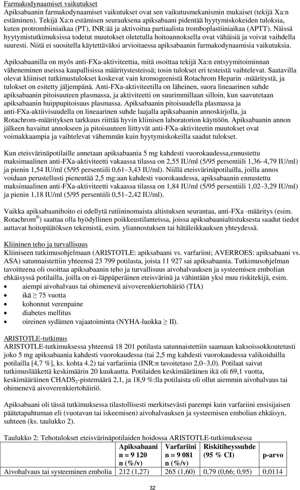 Näissä hyytymistutkimuksissa todetut muutokset oletetulla hoitoannoksella ovat vähäisiä ja voivat vaihdella suuresti.