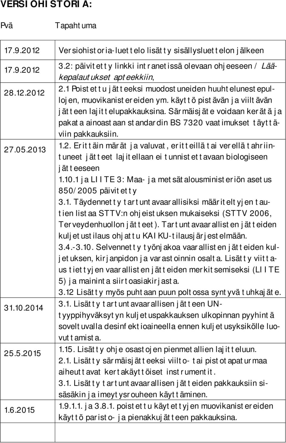 käyttö pistävän ja viiltävän jätteen lajittelupakkauksina. Särmäisjäte voidaan kerätä ja pakata ainoastaan standardin BS 7320