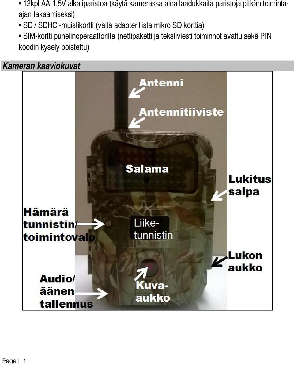 adapterillista mikro SD korttia) SIM-kortti puhelinoperaattorilta