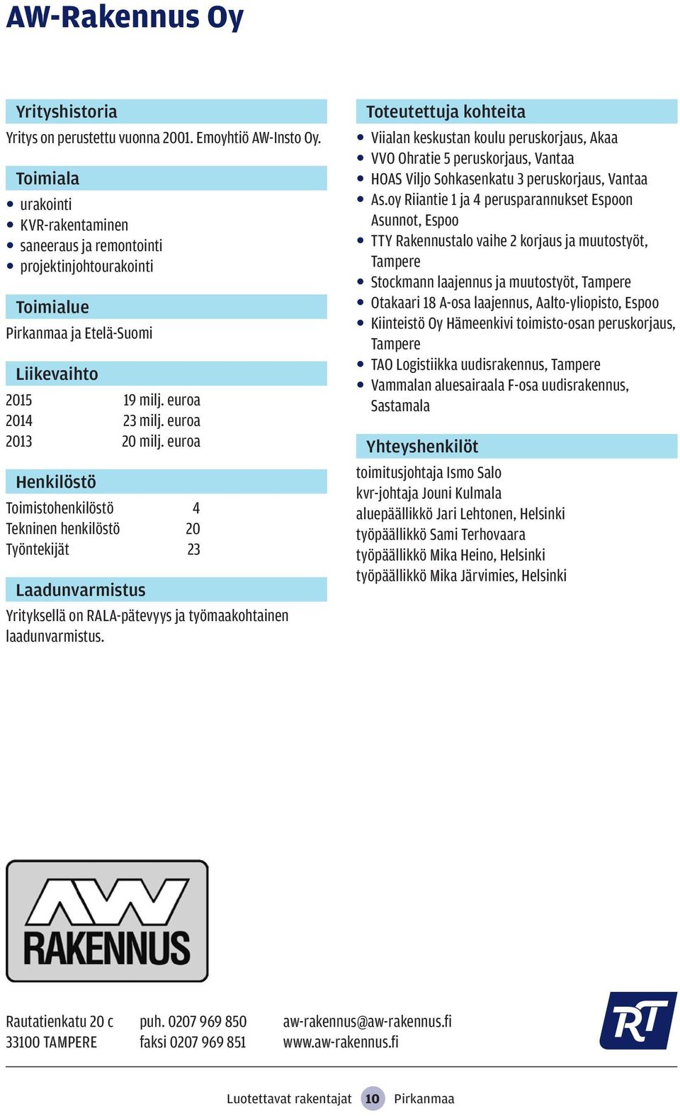 Viialan keskustan koulu peruskorjaus, Akaa VVO Ohratie 5 peruskorjaus, Vantaa HOAS Viljo Sohkasenkatu 3 peruskorjaus, Vantaa As.