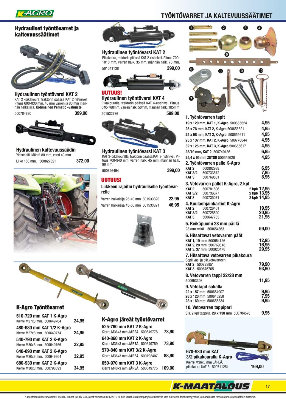 Kotimainen Pematic -valmiste! 500784880 399,00 Hydraulinen kaltevuussäädin Yleismalli. Mäntä 80 mm, varsi 40 mm. Liike 188 mm.