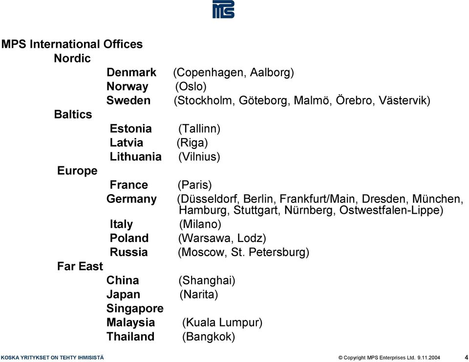 (Riga) (Vilnius) (Paris) (Düsseldorf, Berlin, Frankfurt/Main, Dresden, München, Hamburg, Stuttgart, Nürnberg, Ostwestfalen Lippe)