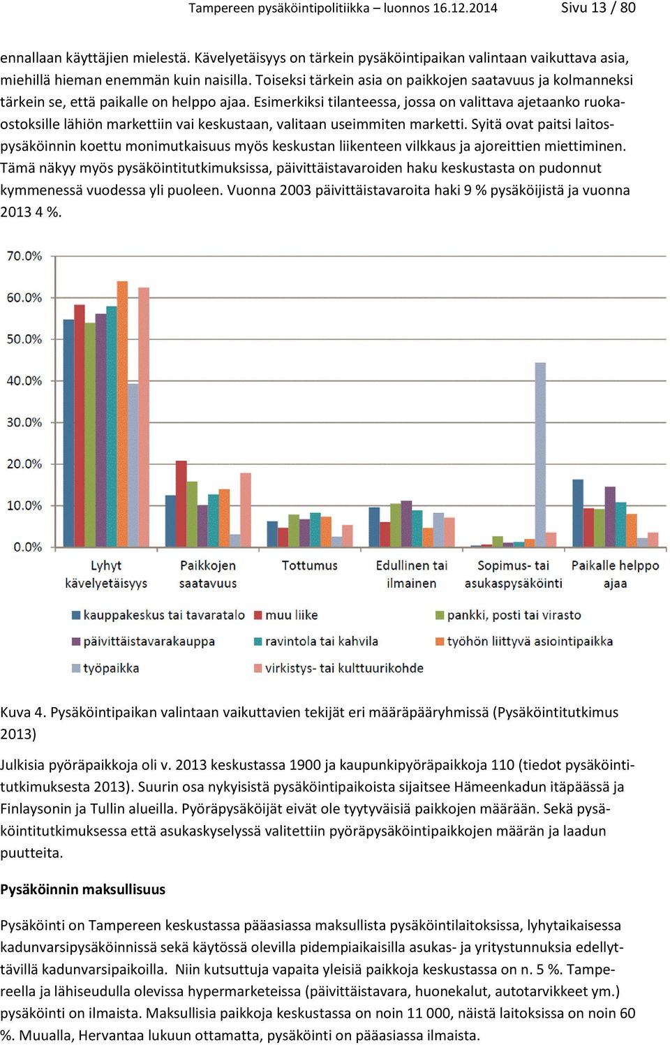 Toiseksi tärkein asia on paikkojen saatavuus ja kolmanneksi tärkein se, että paikalle on helppo ajaa.