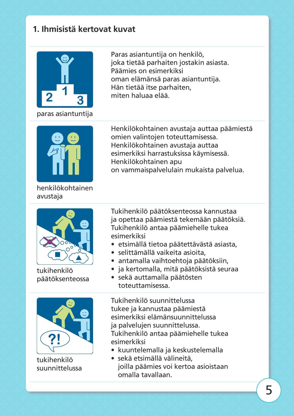 Henkilökohtainen apu on vammaispalvelulain mukaista palvelua. tukihenkilö päätöksenteossa tukihenkilö suunnittelussa Tukihenkilö päätöksenteossa kannustaa ja opettaa päämiestä tekemään päätöksiä.