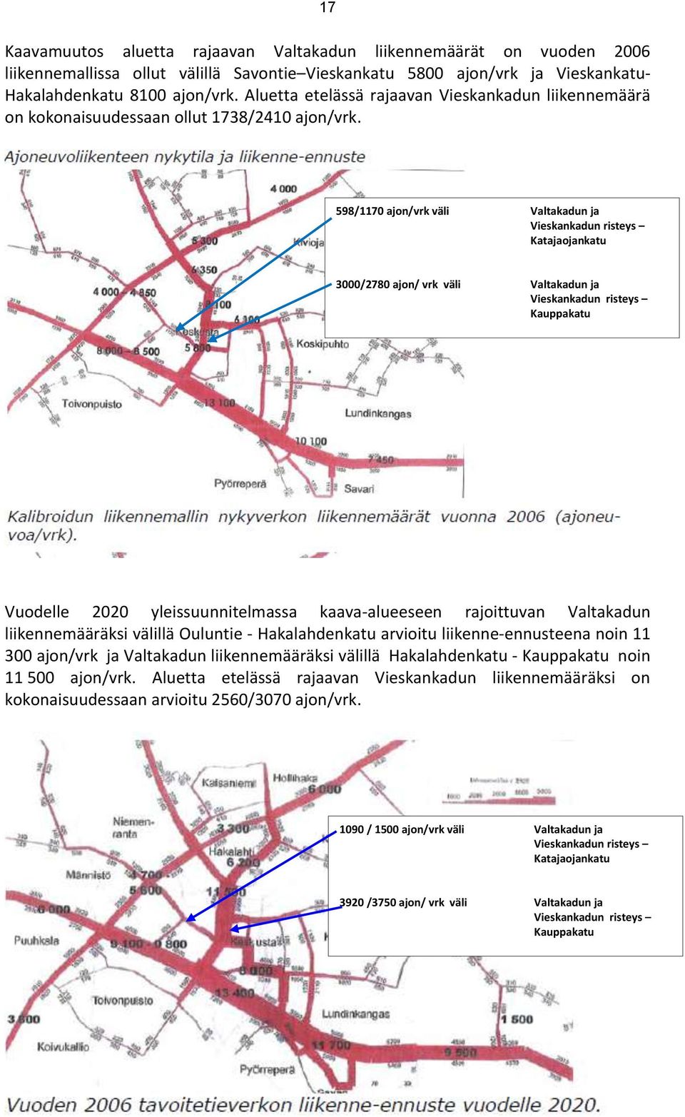 598/1170 ajon/vrk väli Valtakadun ja Vieskankadun risteys Katajaojankatu 3000/2780 ajon/ vrk väli Valtakadun ja Vieskankadun risteys Kauppakatu Vuodelle 2020 yleissuunnitelmassa kaava-alueeseen