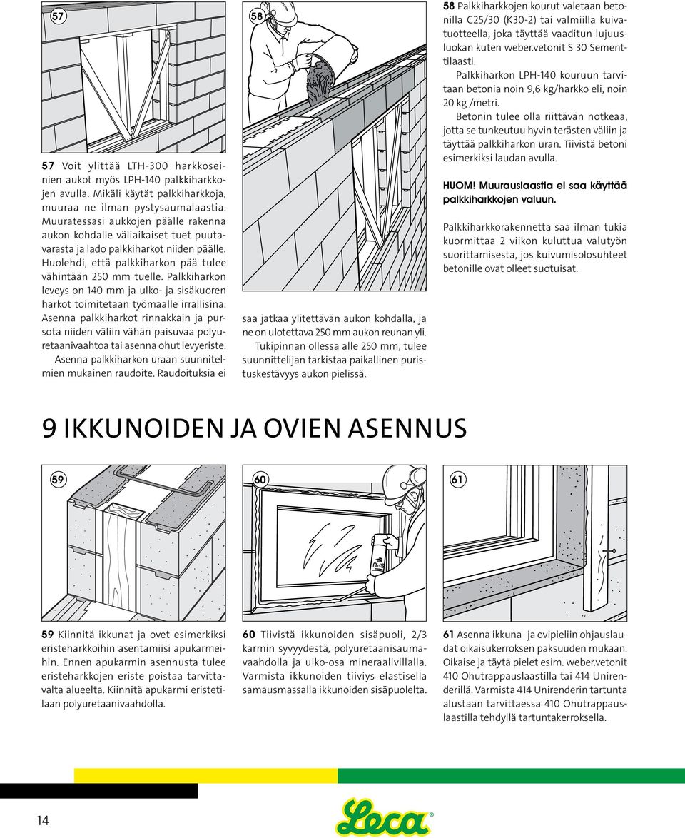 Palkkiharkon leveys on 140 mm ja ulko- ja sisäkuoren harkot toimitetaan 57työmaalle irrallisina.