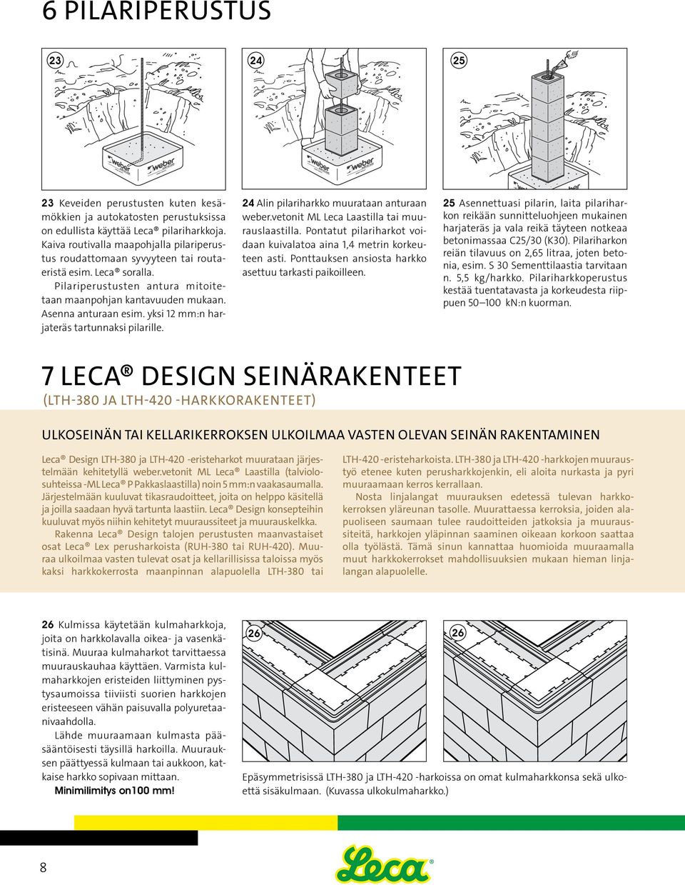 yksi 12 mm:n harjateräs tartunnaksi pilarille. 24 Alin pilariharkko muurataan anturaan weber.vetonit ML Leca Laastilla tai muurauslaastilla.