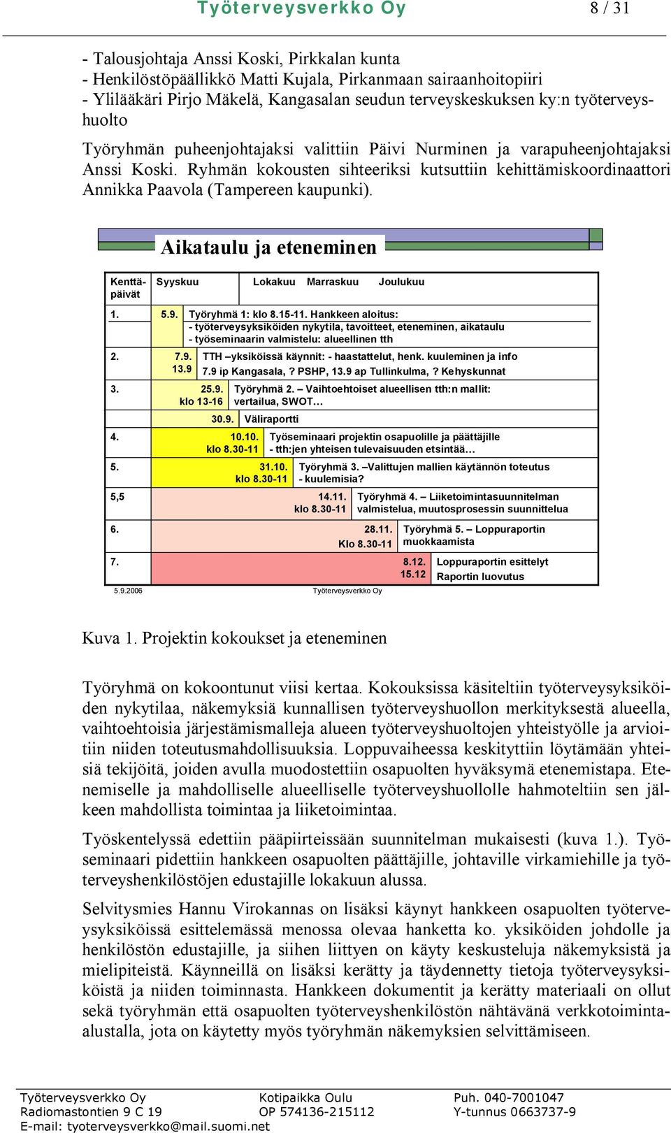 Aikataulu ja eteneminen Talousjohtaja Anssi Koski, Pirkkalan kunta Henkilöstöpäällikkö Matti Kujala, Pirkanmaan sairaanhoitopiiri Ylilääkäri Pirjo Mäkelä, Kangasalan seudun terveyskeskuksen ky:n