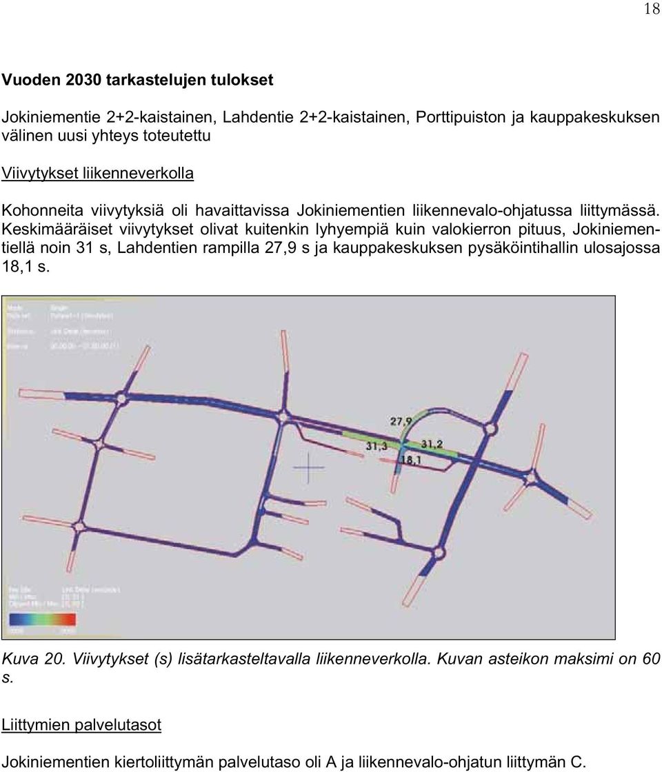 Keskimääräiset viivytykset olivat kuitenkin lyhyempiä kuin valokierron pituus, Jokiniementiellä noin 31 s, Lahdentien rampilla 27,9 s ja kauppakeskuksen