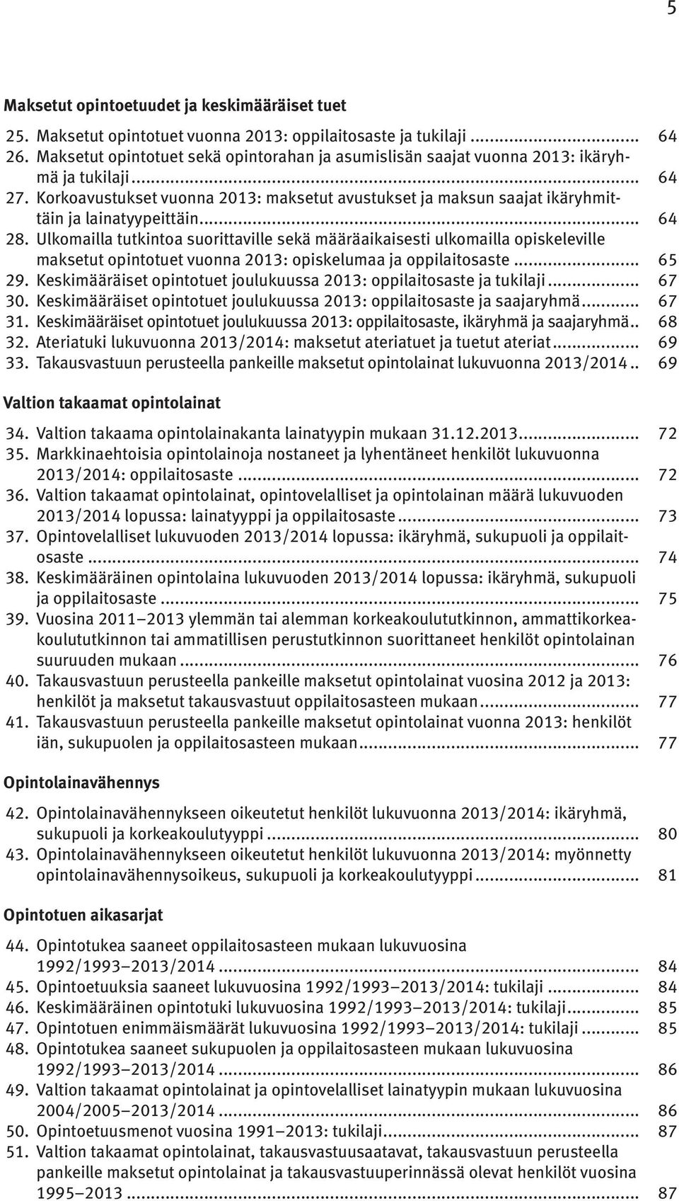 Korkoavustukset vuonna 2013: maksetut avustukset ja maksun saajat ikäryhmittäin ja lainatyypeittäin... 64 28.