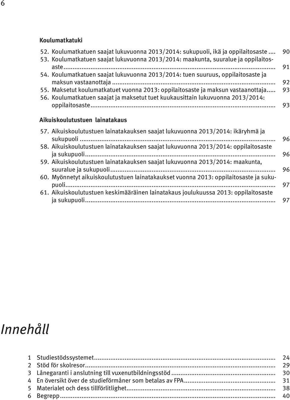 Koulumatkatuen saajat ja maksetut tuet kuukausittain lukuvuonna 2013/2014: oppilaitosaste... 93 Aikuiskoulutustuen lainatakaus 57.