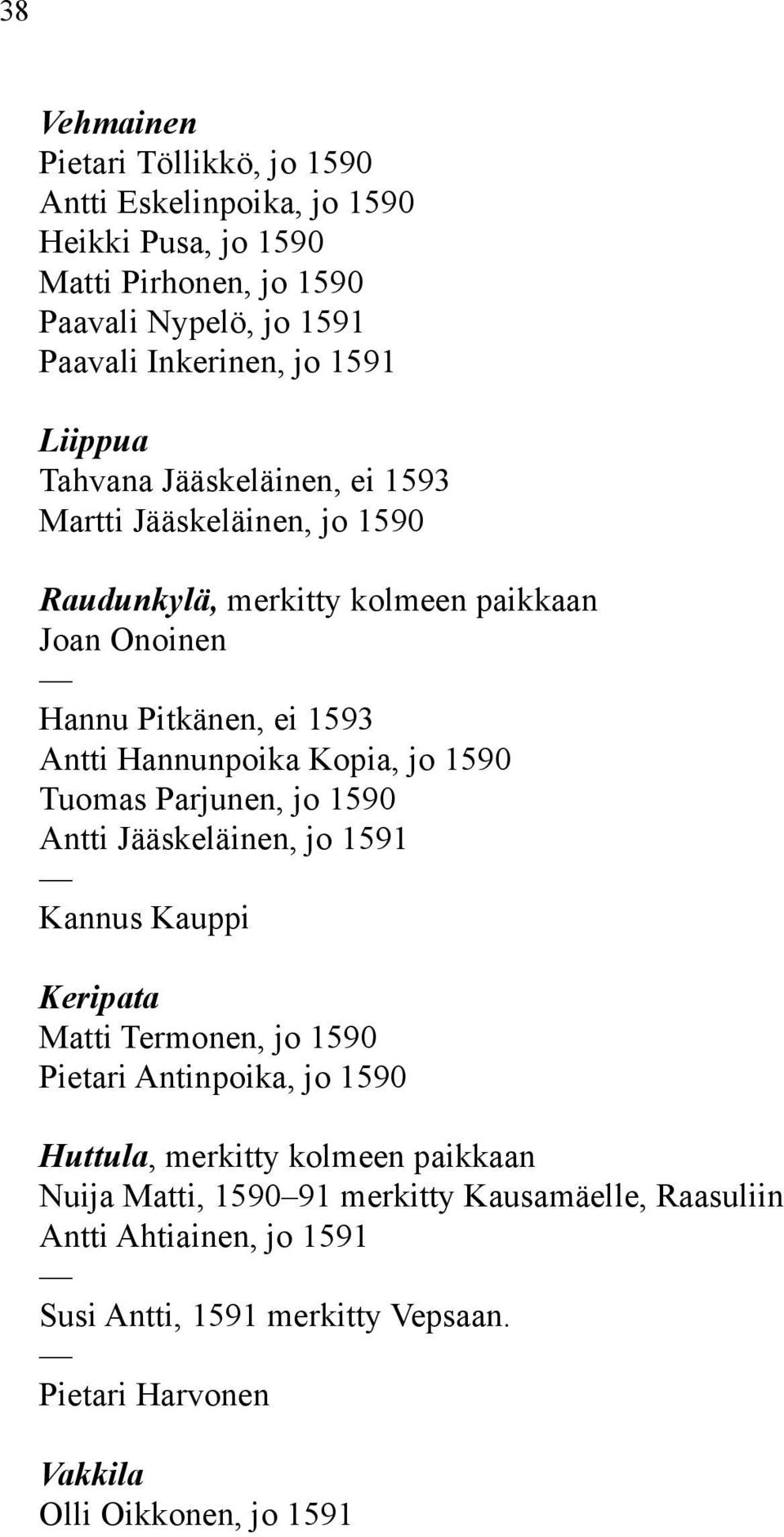 Kopia, jo 1590 Tuomas Parjunen, jo 1590 Antti Jääskeläinen, jo 1591 Kannus Kauppi Keripata Matti Termonen, jo 1590 Pietari Antinpoika, jo 1590 Huttula, merkitty