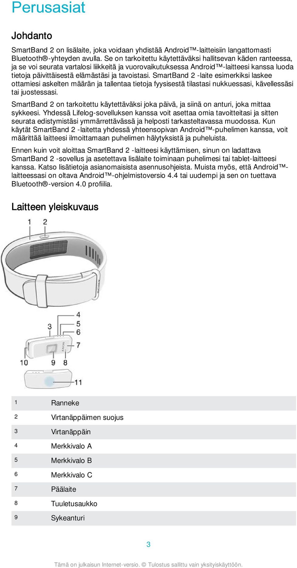 tavoistasi. SmartBand 2 -laite esimerkiksi laskee ottamiesi askelten määrän ja tallentaa tietoja fyysisestä tilastasi nukkuessasi, kävellessäsi tai juostessasi.