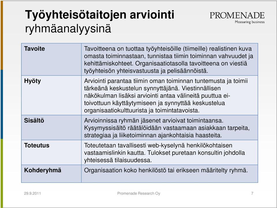 Arviointi parantaa tiimin oman toiminnan tuntemusta ja toimii tärkeänä keskustelun synnyttäjänä.