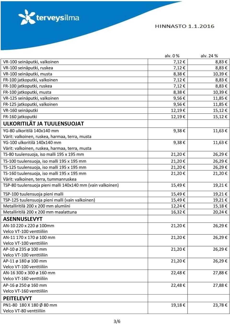 YG-80 ulkoritilä 140x140 mm 9,38 11,63 Värit: valkoinen, ruskea, harmaa, terra, musta YG-100 ulkoritilä 140x140 mm 9,38 11,63 Värit: valkoinen, ruskea, harmaa, terra, musta TS-80 tuulensuoja, iso