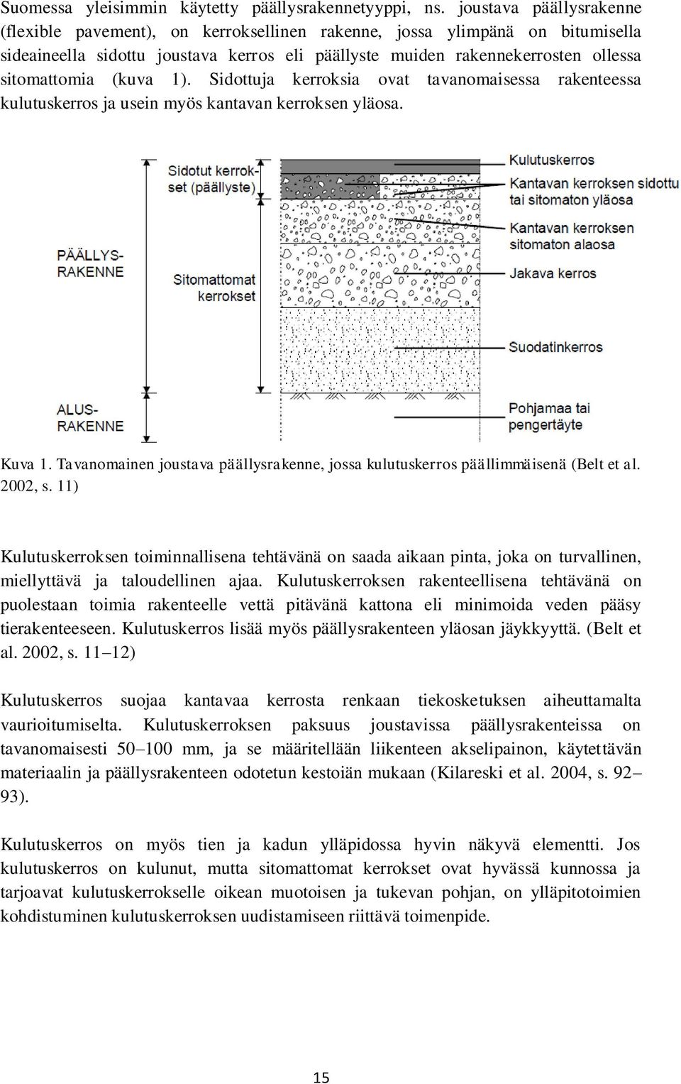 (kuva 1). Sidottuja kerroksia ovat tavanomaisessa rakenteessa kulutuskerros ja usein myös kantavan kerroksen yläosa. Kuva 1.