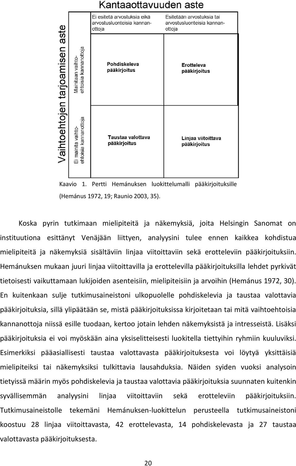 linjaa viitoittaviin sekä erotteleviin pääkirjoituksiin.