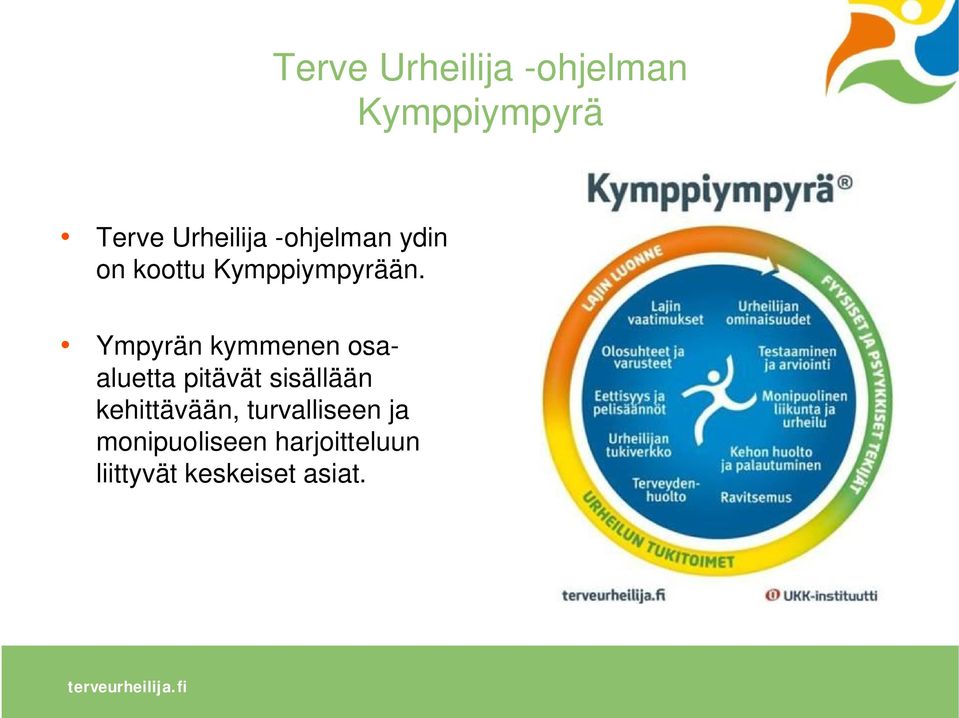 Ympyrän kymmenen osaaluetta pitävät sisällään kehittävään,