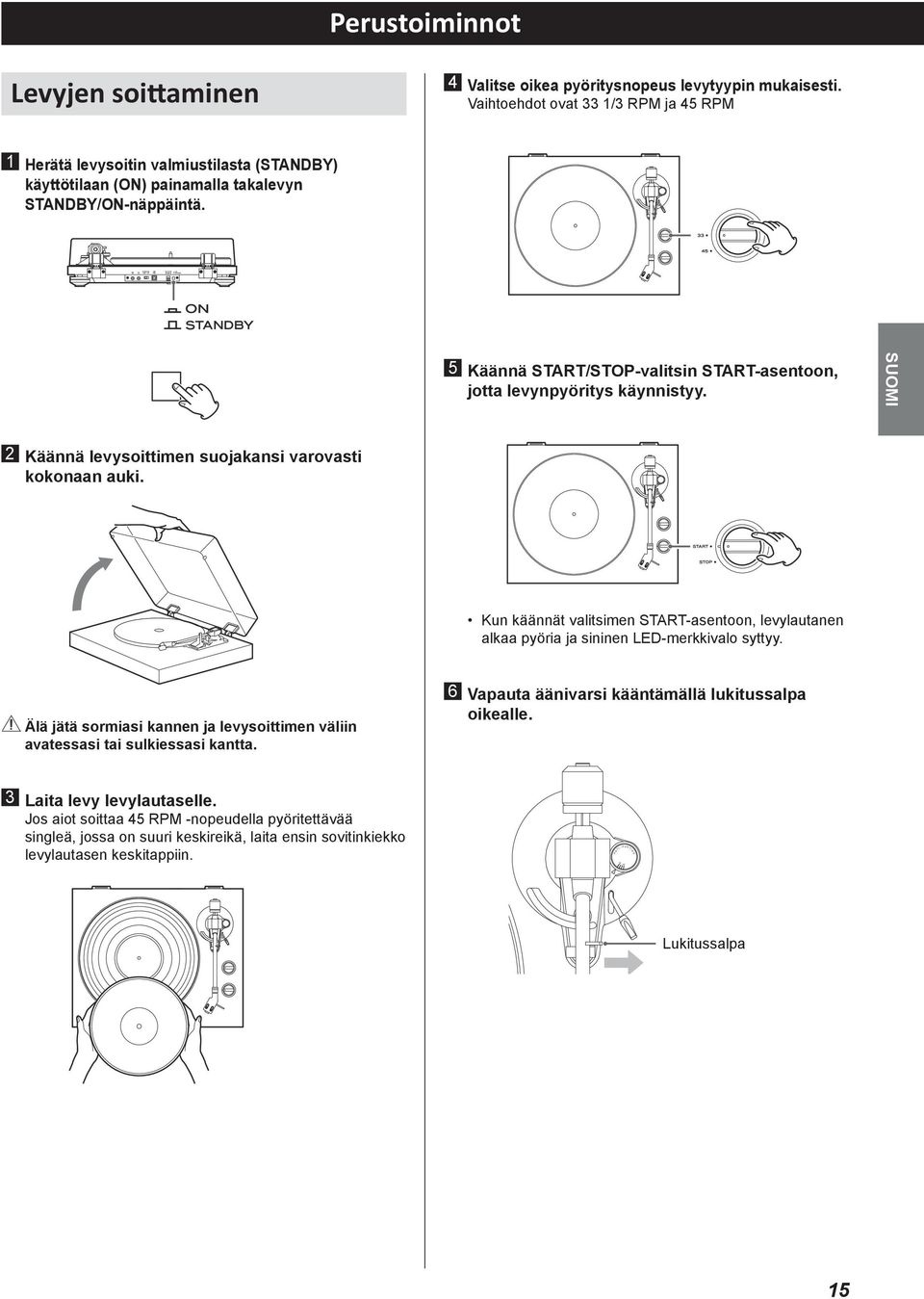 Playing records et Vaihtoehdot according ovat to 1/ RPM rotation ja 45 RPM Playing records 4 et according to rotation speed speed Playing Playing records records 4 et 4 according et according to to