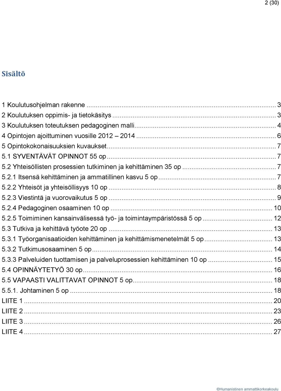 .. 7 5.2.2 Yhteisöt ja yhteisöllisyys 10 op... 8 5.2.3 Viestintä ja vuorovaikutus 5 op... 9 5.2.4 Pedagoginen osaaminen 10 op... 10 5.2.5 Toimiminen kansainvälisessä työ- ja toimintaympäristössä 5 op.