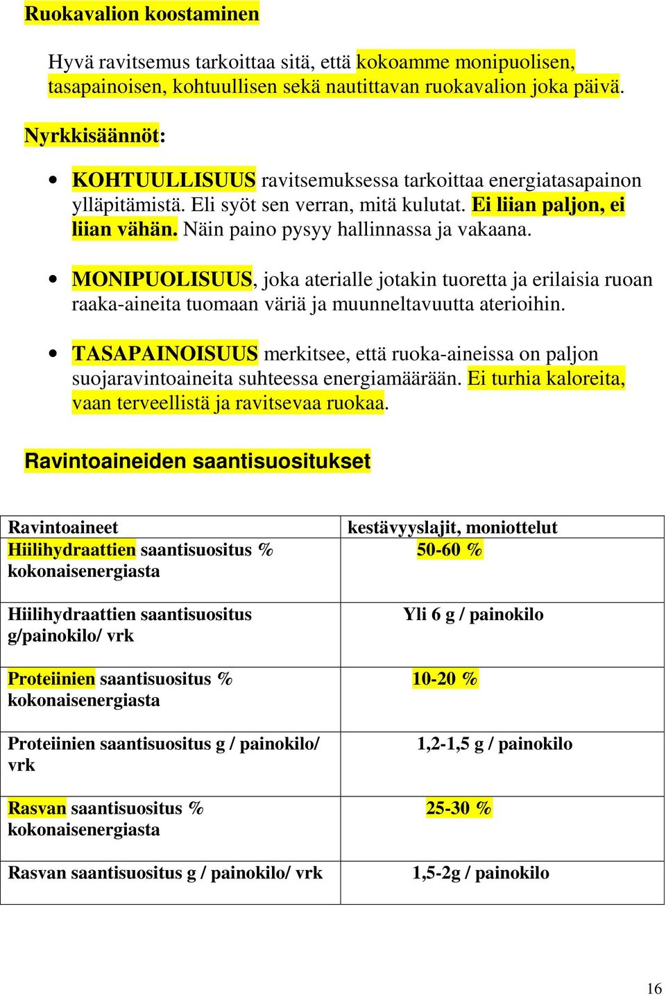 MONIPUOLISUUS, joka aterialle jotakin tuoretta ja erilaisia ruoan raaka-aineita tuomaan väriä ja muunneltavuutta aterioihin.