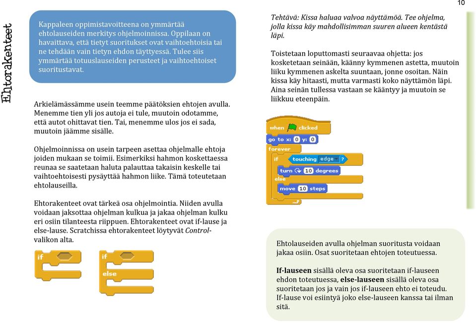 Arkielämässämme usein teemme päätöksien ehtojen avulla. Menemme tien yli jos autoja ei tule, muutoin odotamme, että autot ohittavat tien. Tai, menemme ulos jos ei sada, muutoin jäämme sisälle.