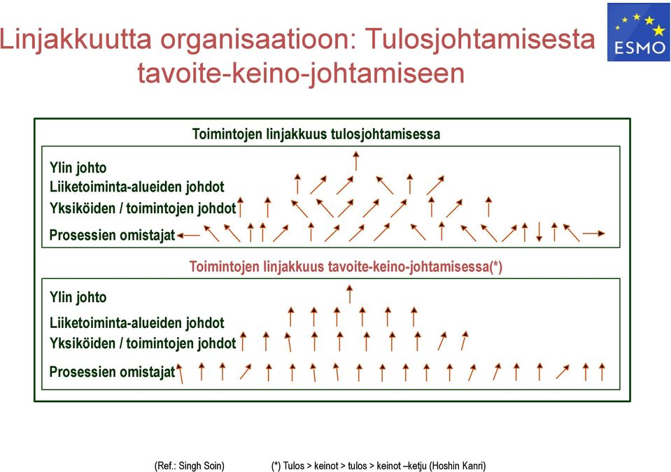 Yksiköiden / toimintojen johdot Prosessien omistajat Toimintojen linjakkuus tulosjohtamisessa Toimintojen