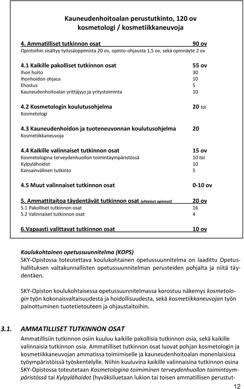 3 Kauneudenhoidon ja tuoteneuvonnan koulutusohjelma 20 Kosmetiikkaneuvoja 4.