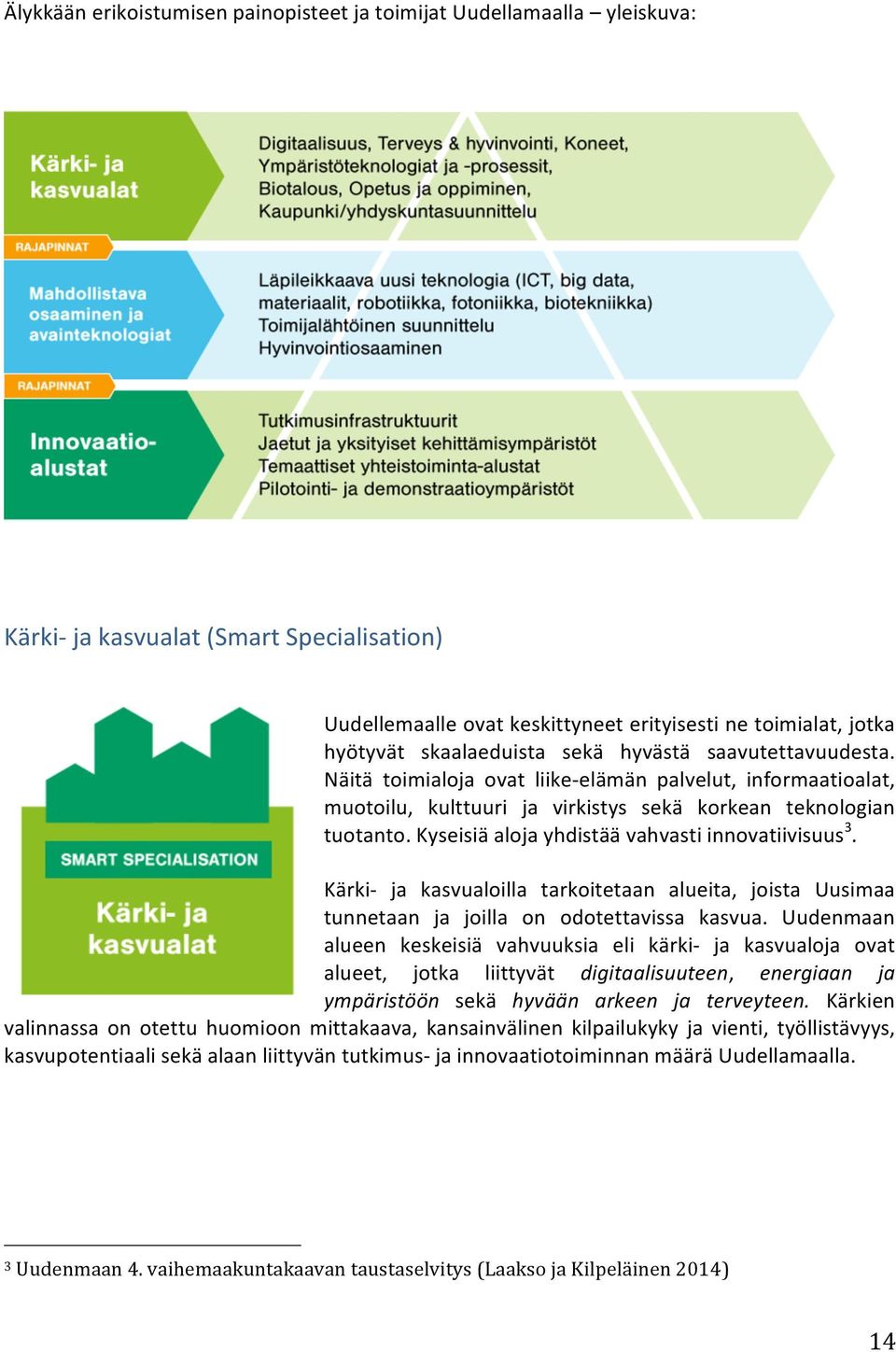 Kyseisiä aloja yhdistää vahvasti innovatiivisuus 3. Kärki ja kasvualoilla tarkoitetaan alueita, joista Uusimaa tunnetaan ja joilla on odotettavissa kasvua.