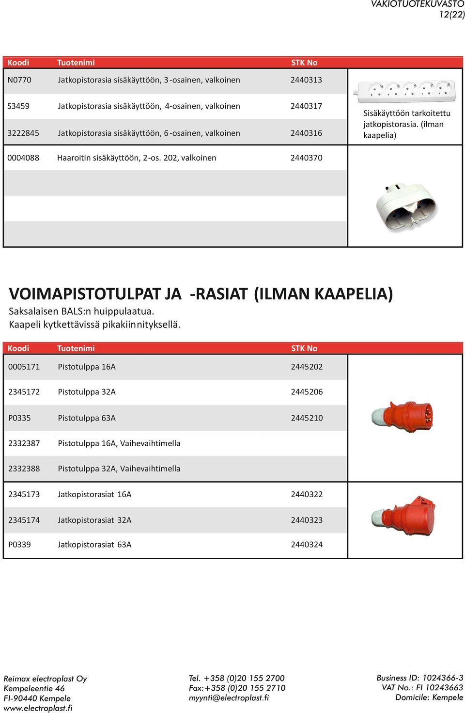 (ilman kaapelia) VOIMAPISTOTULPAT JA -RASIAT (ILMAN KAAPELIA) Saksalaisen BALS:n huippulaatua. Kaapeli kytkettävissä pikakiinnityksellä.