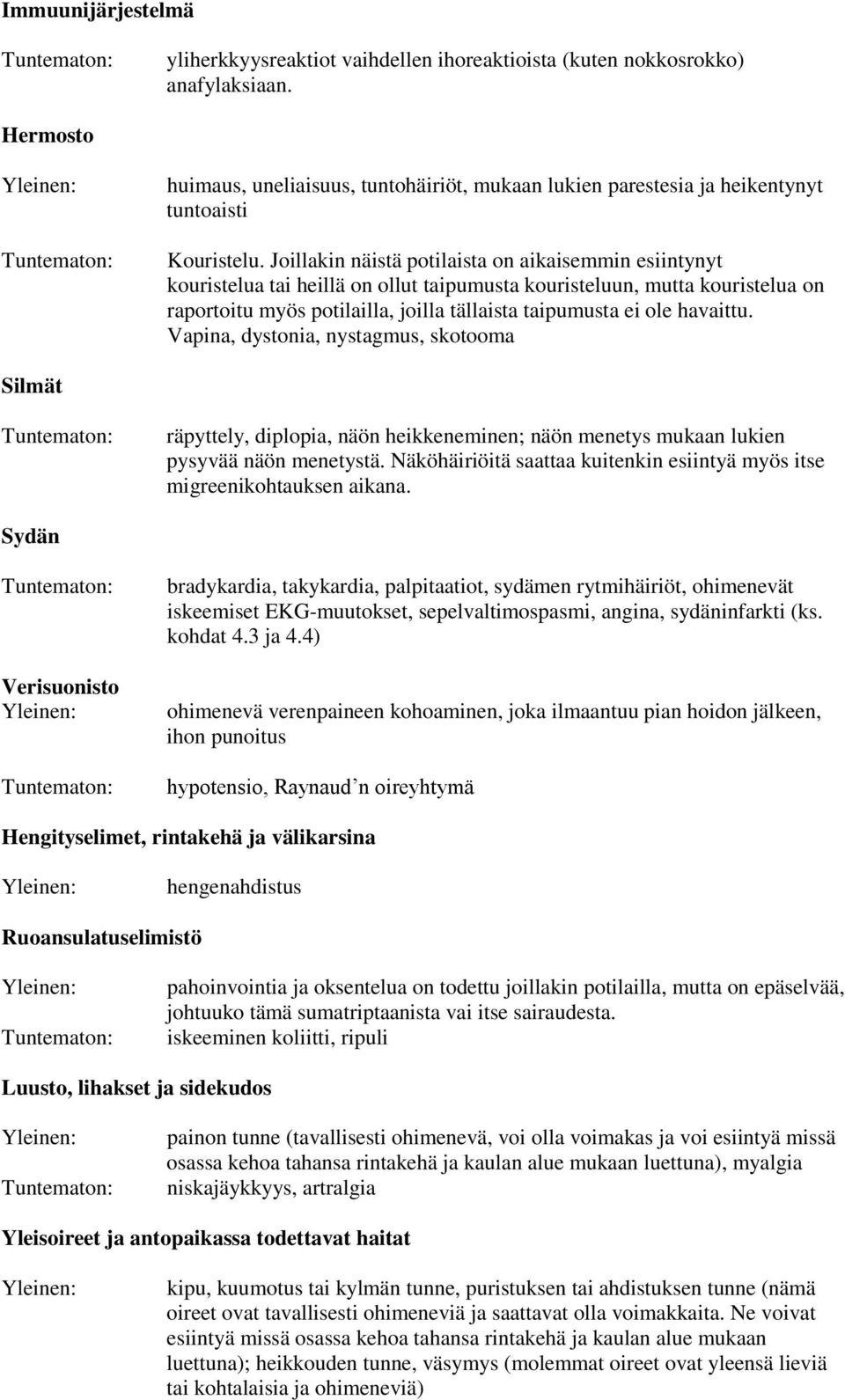 Joillakin näistä potilaista on aikaisemmin esiintynyt kouristelua tai heillä on ollut taipumusta kouristeluun, mutta kouristelua on raportoitu myös potilailla, joilla tällaista taipumusta ei ole