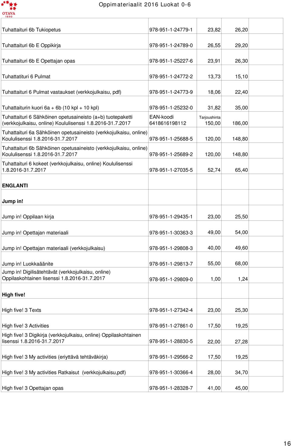 Tuhattaituri 6 Sähköinen opetusaineisto (a+b) tuotepaketti (verkkojulkaisu, online) Koululisenssi 1.8.2016-31.7.