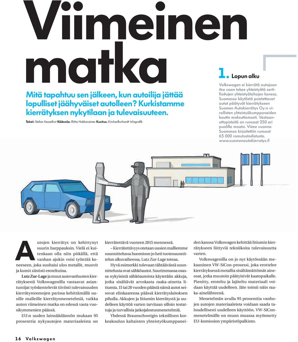 Lopun alku Volkswagen ei kierrätä autojaan itse vaan tekee yhteistyötä sertifioitujen yhteistyötahojen kanssa.