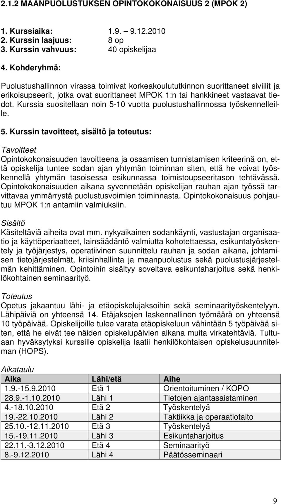 Kurssia suositellaan noin 5-