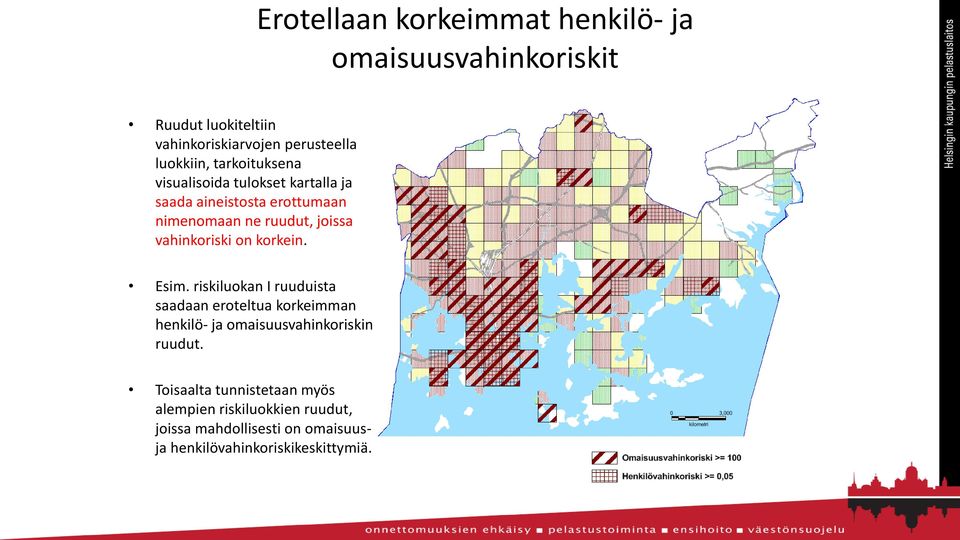 on korkein. Esim. riskiluokan I ruuduista saadaan eroteltua korkeimman henkilö- ja omaisuusvahinkoriskin ruudut.