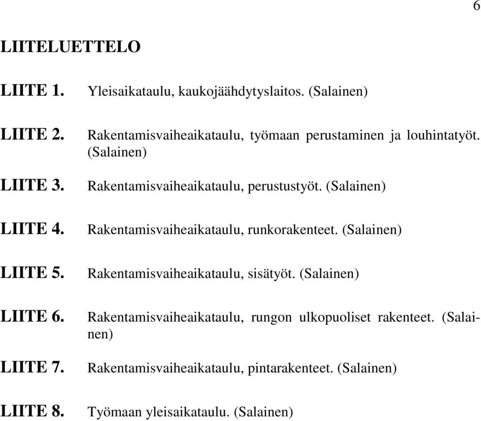 (Salainen) Rakentamisvaiheaikataulu, runkorakenteet. (Salainen) Rakentamisvaiheaikataulu, sisätyöt.