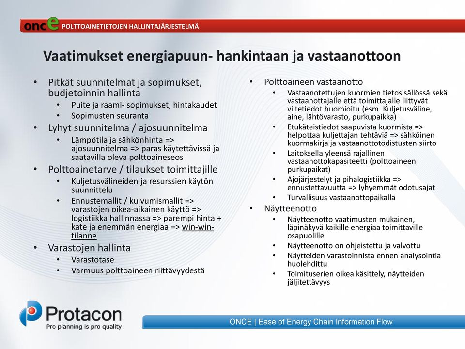 Kuljetusvälineiden ja resurssien käytön suunnittelu Ennustemallit / kuivumismallit => varastojen oikea-aikainen käyttö => logistiikka hallinnassa => parempi hinta + kate ja enemmän energiaa =>