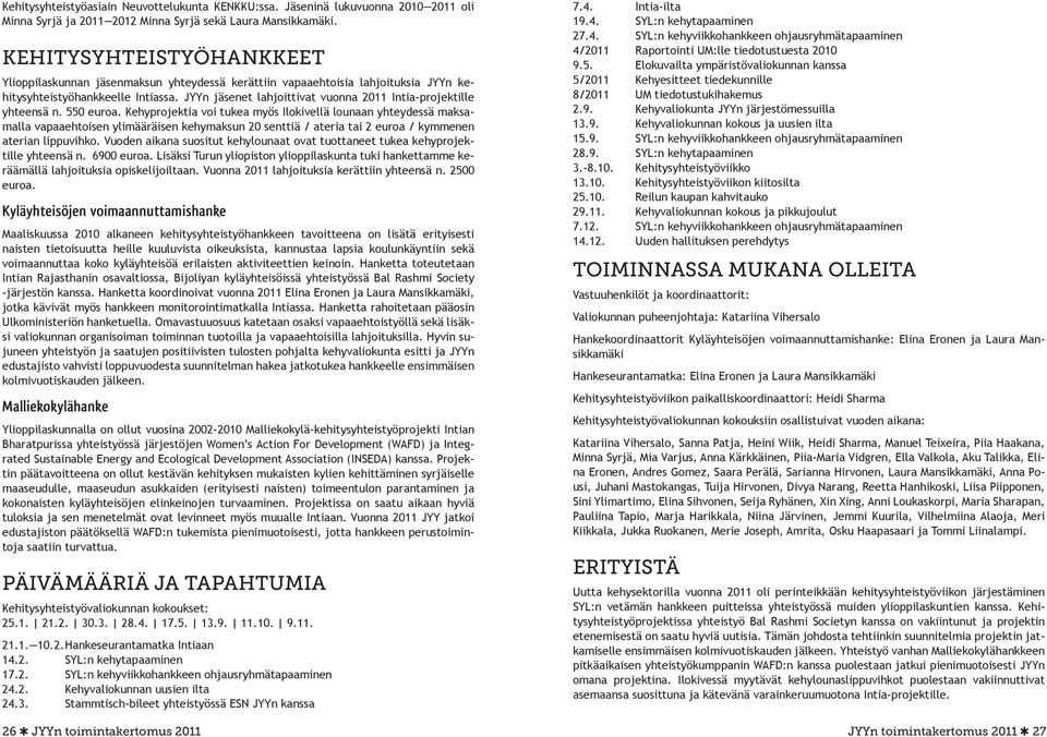 JYYn jäsenet lahjoittivat vuonna 2011 Intia-projektille yhteensä n. 550 euroa.