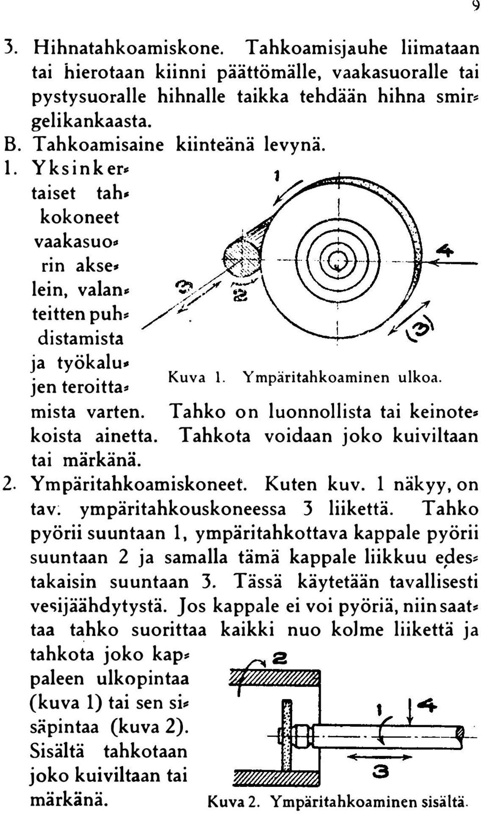 Ympäritahkoaminen ulkoa. Tahko on luonnollista tai keinote T ahkota voidaan joko kuiviltaan 2. Ympäritahkoamiskoneet. Kuten kuv. 1 näkyy, on tav; ympäritahkouskoneessa 3 liikettä.