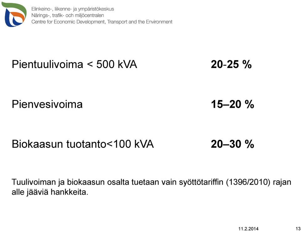 Tuulivoiman ja biokaasun osalta tuetaan vain