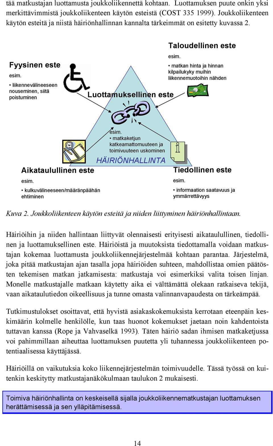 liikennevälineeseen nouseminen, siitä poistuminen Luottamuksellinen este Taloudellinen este esim.